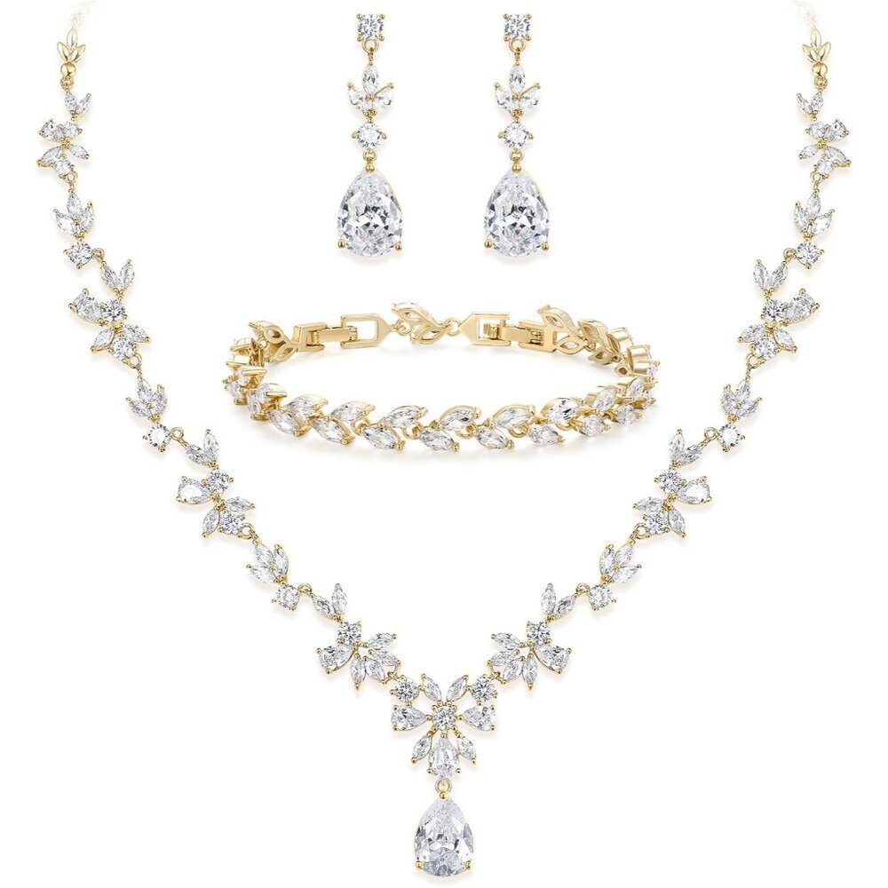 Wedding Jewelry Set for Women Cubic Zirconia Bridal Necklace Earrings Bracelet